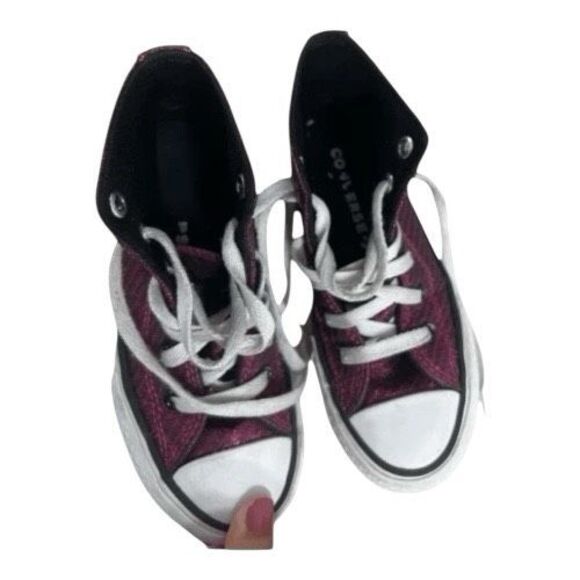 Converse Platform Lift Girls Purple Shimmering Sneakers Size 12Y Hi Top Lace Up - Picture 7 of 11